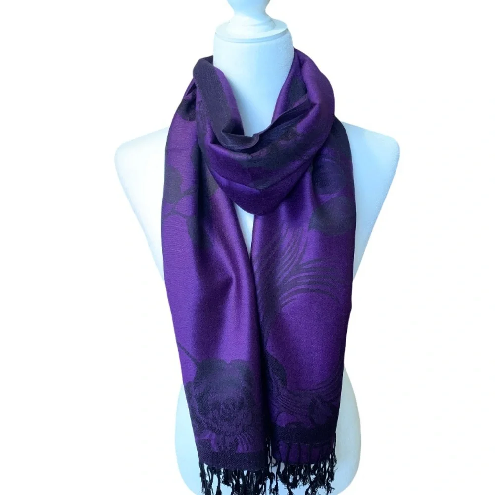 Beautiful Dark Purple Pashmina Silk Shawl/ Scarf/ NEW